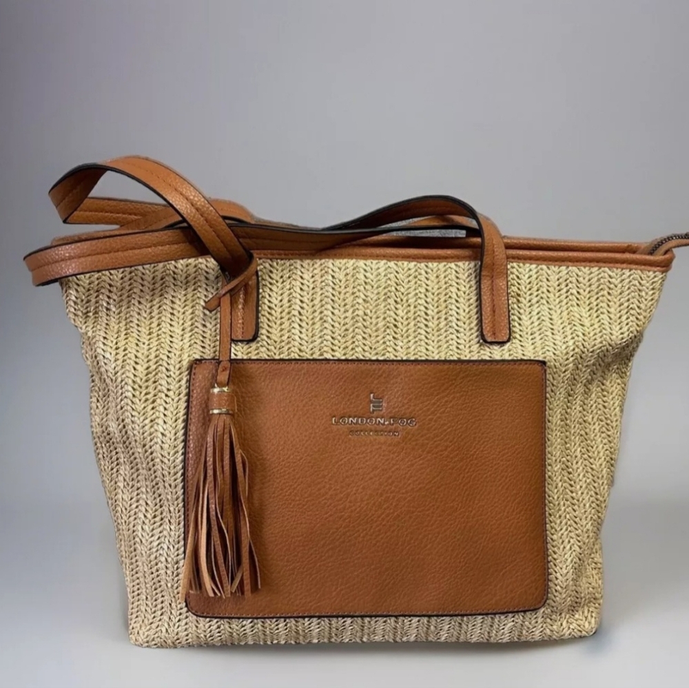 London Fog Alisa Jute Straw Tote Handbag